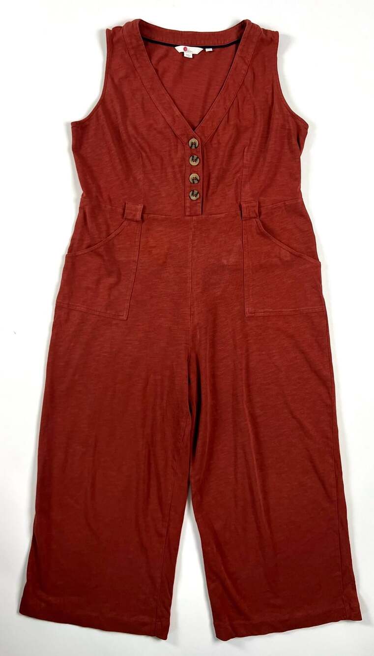 Boden Rust Red Cotton Sleeveless V-Neck Button Front Jumpsuit US 10P